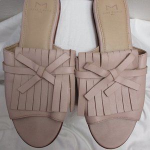 Marc Fisher Whitley Kiltie Fringe Tan Leather Slides Size 7.5 US
